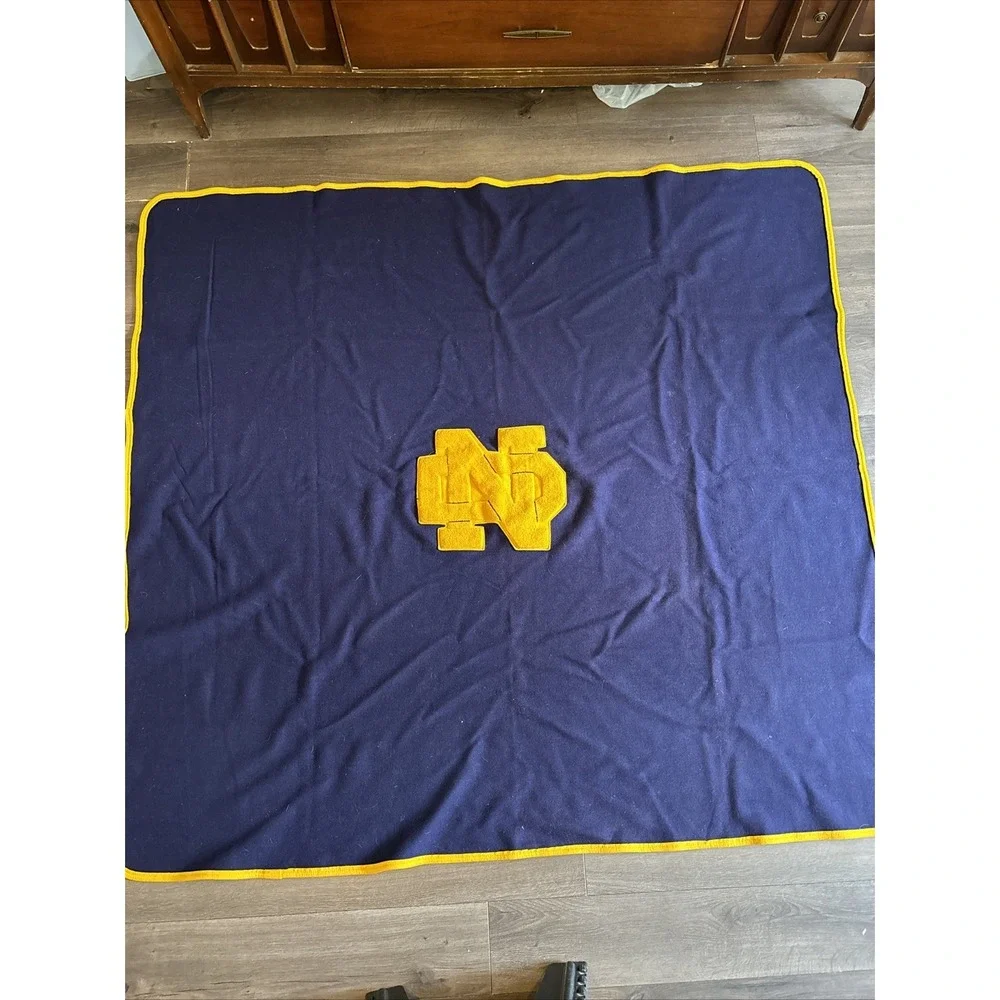 Vintage 1960's Notre Dame University Wool Stadium Blanket 65x60 Patch Irish